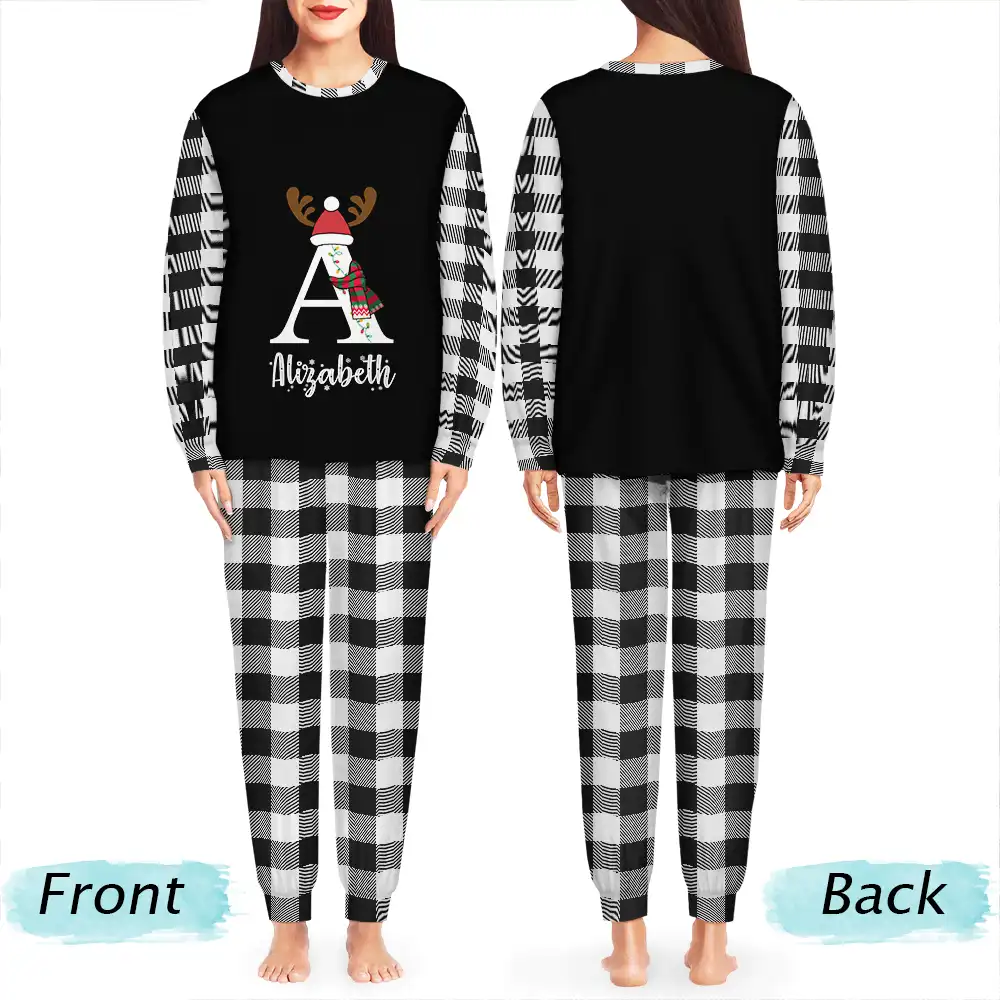 Christmas Monogram Letter Family Name - Personalized Unisex Pajamas Set - Image 4
