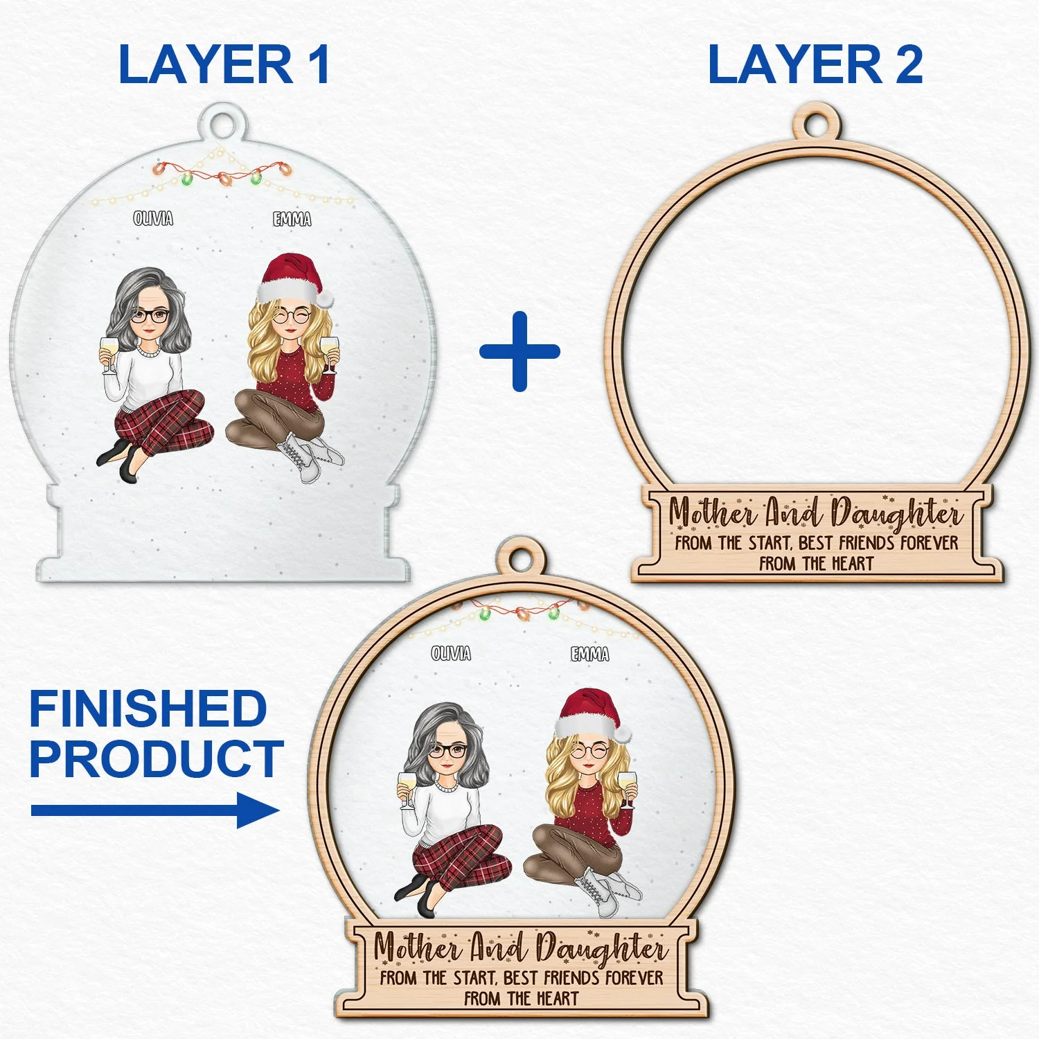 Christmas Mother & Daughter From The Start - Gift For Mother - Personalized 2-Layered Mix Ornament - Image 6