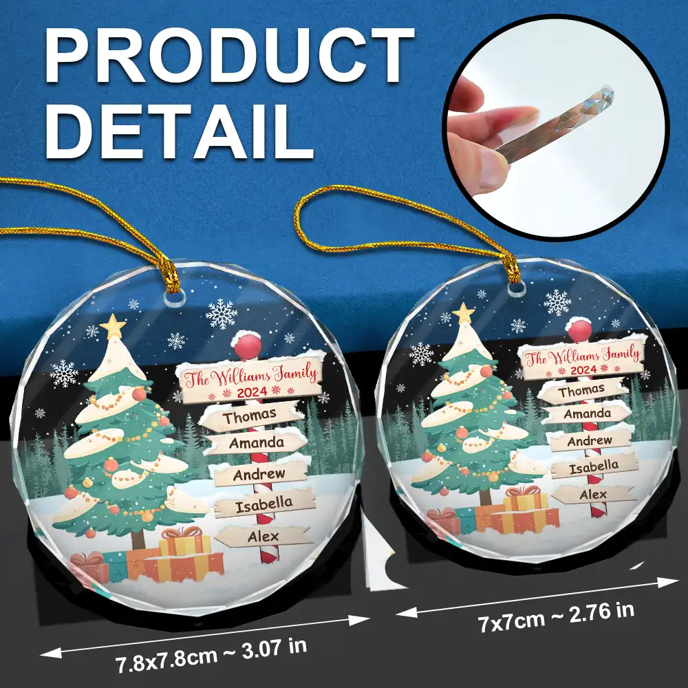 Christmas North Pole Family Name - Personalized Circle Glass Ornament - Image 6