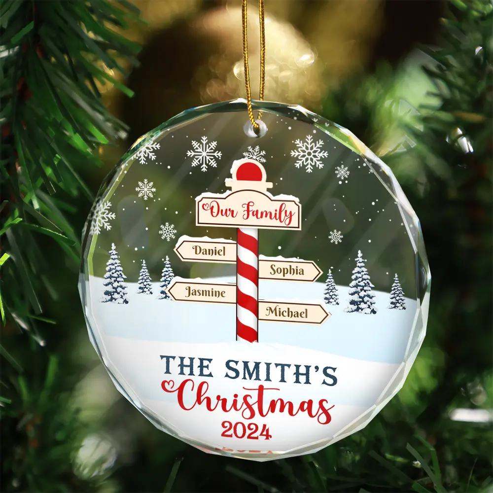Christmas Noth Pole Family - Personalized Circle Glass Ornament - Image 3