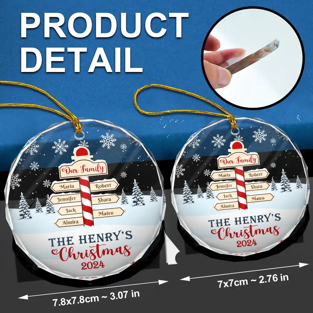 Christmas Noth Pole Family - Personalized Circle Glass Ornament - Image 6