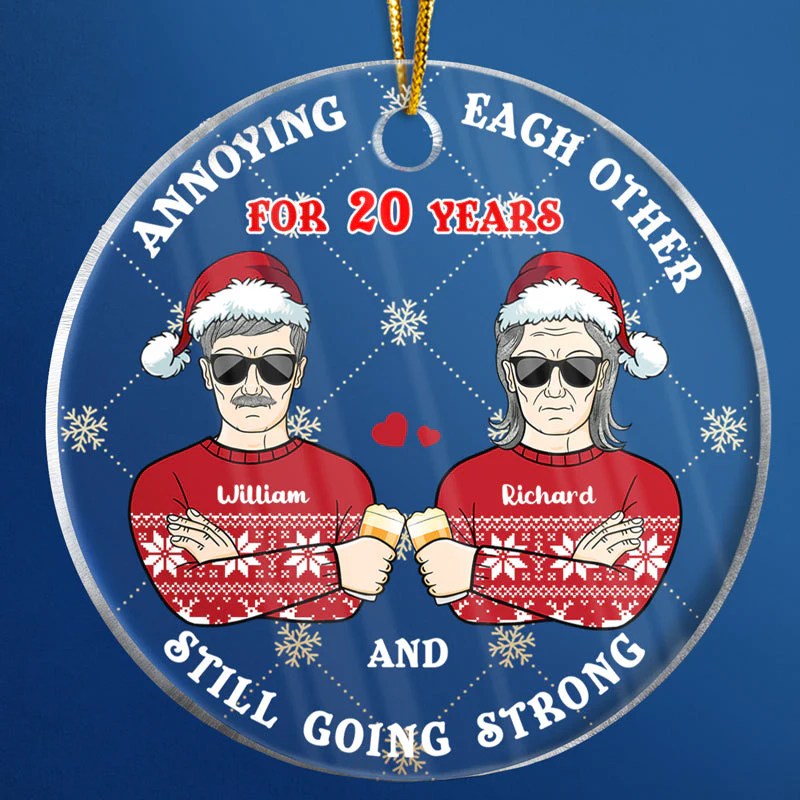 Christmas Old Couple Annoying Each Other - Personalized Custom Circle Acrylic Ornament - Image 4