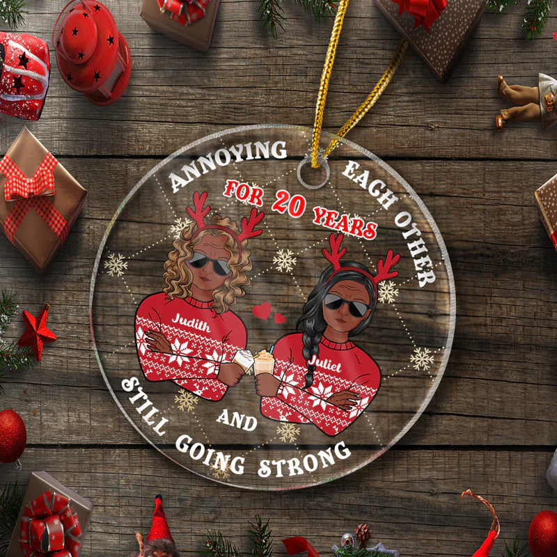 Christmas Old Couple Annoying Each Other - Personalized Custom Circle Acrylic Ornament - Image 5