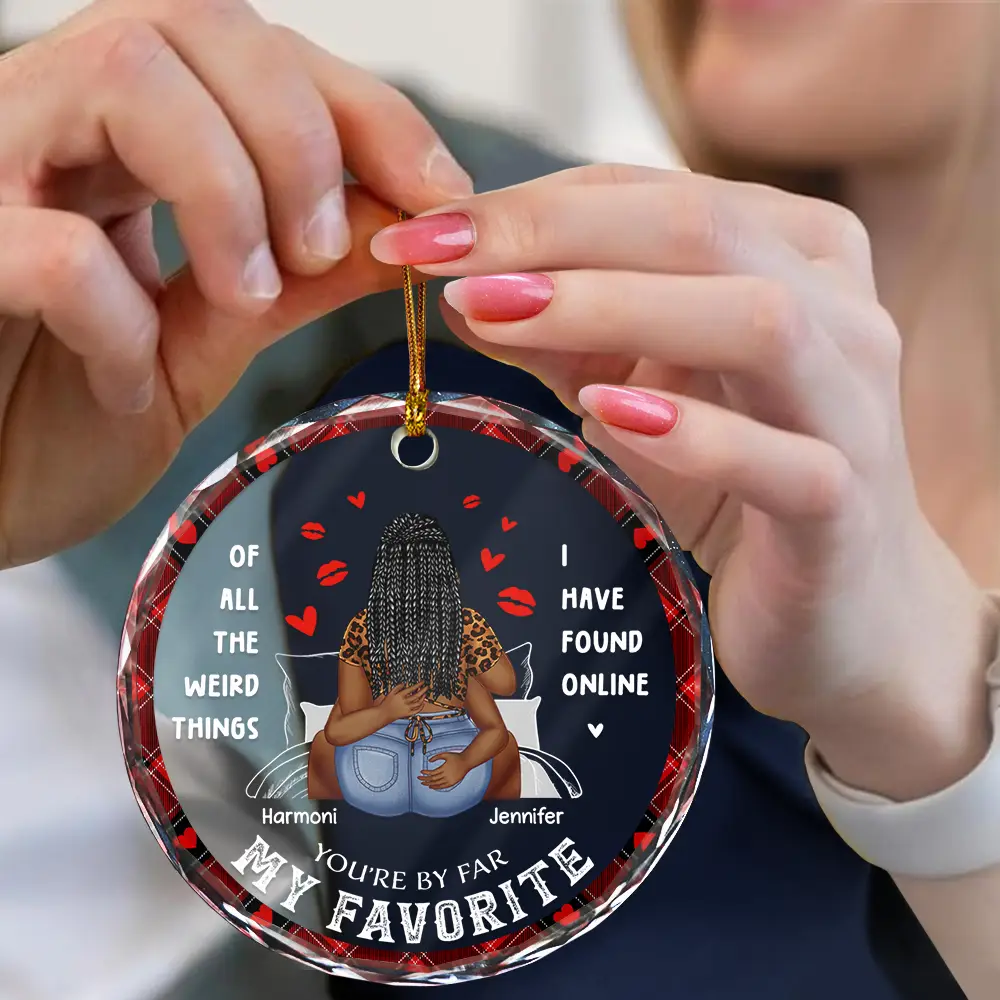 Christmas On Bed Couple You Are My Favorite By Far - Personalized Circle Glass Ornament - Image 4