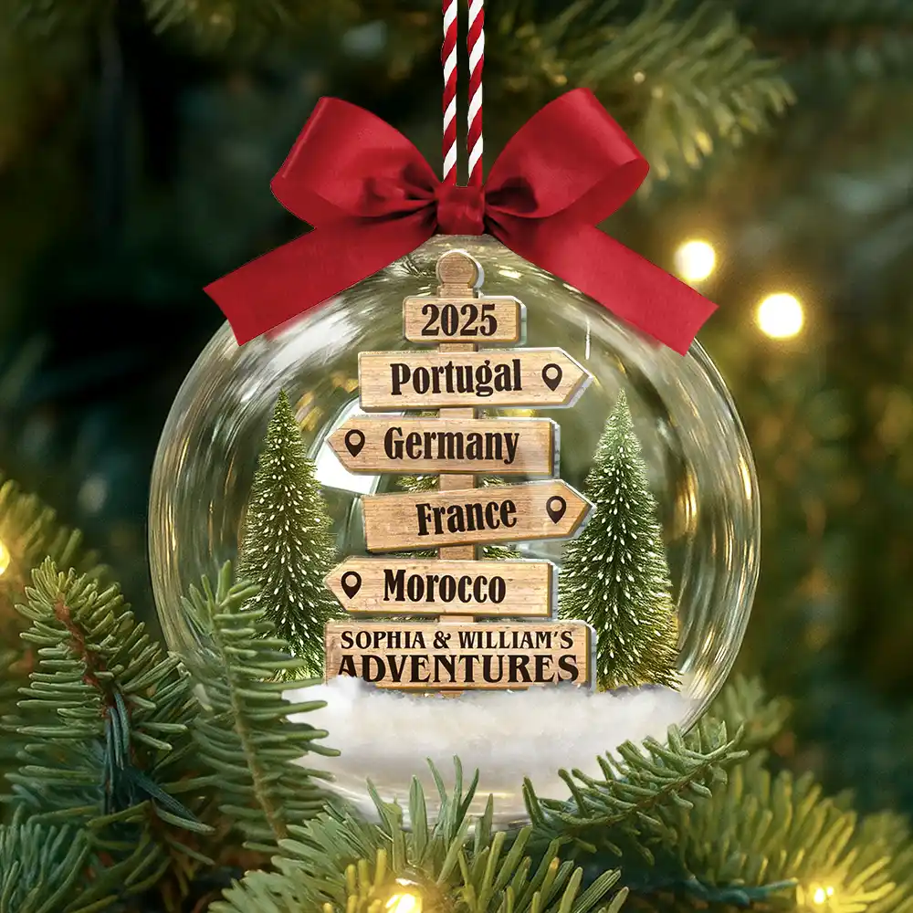 Christmas Ornament Travel Sign Post - Personalized 3D Acrylic Ball Ornament - Image 3