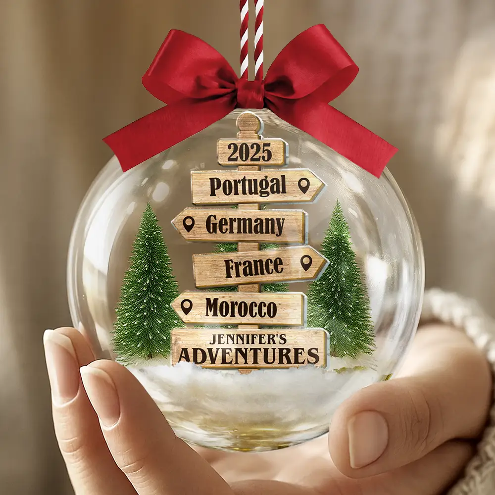 Christmas Ornament Travel Sign Post - Personalized 3D Acrylic Ball Ornament - Image 4