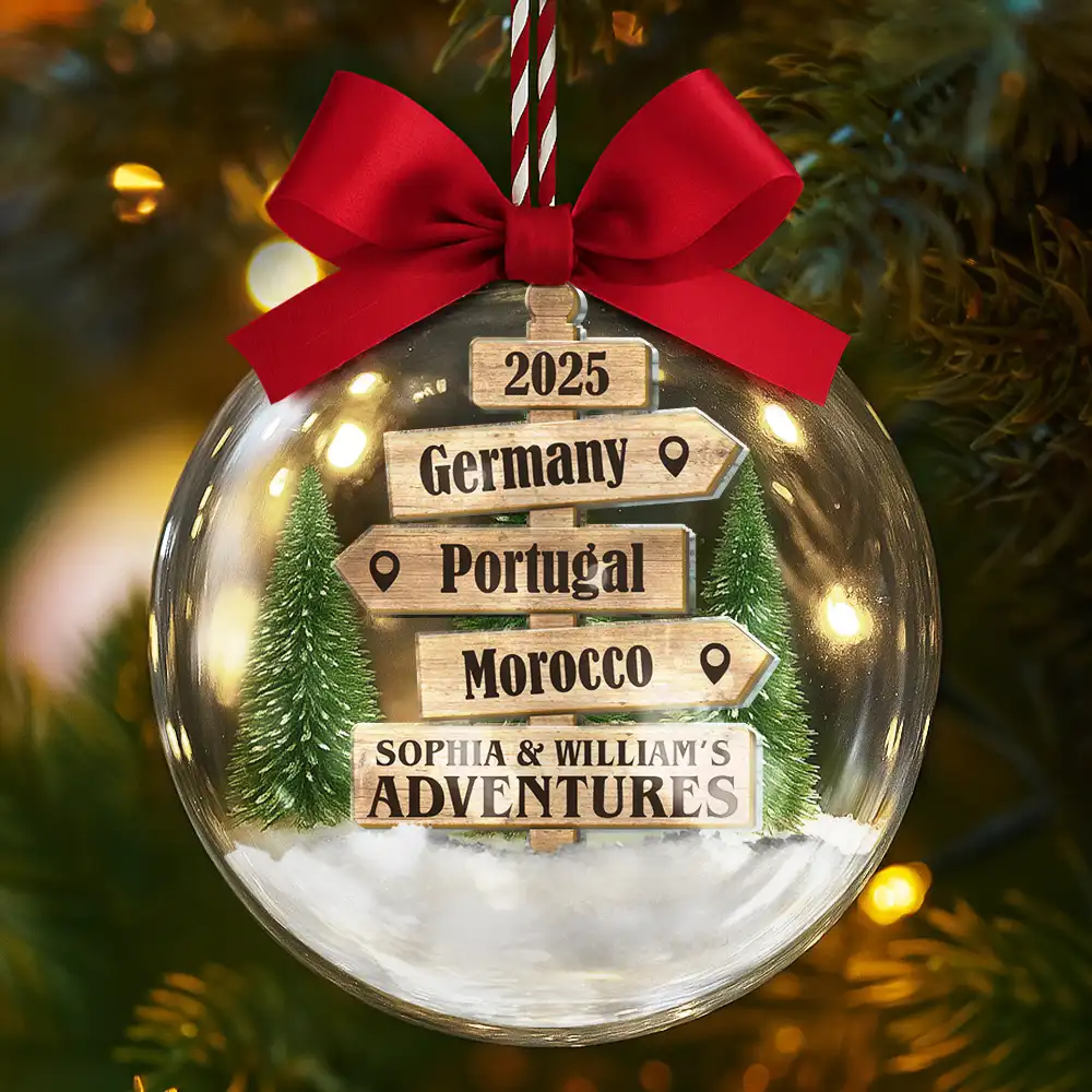 Christmas Ornament Travel Sign Post - Personalized 3D Acrylic Ball Ornament - Image 5