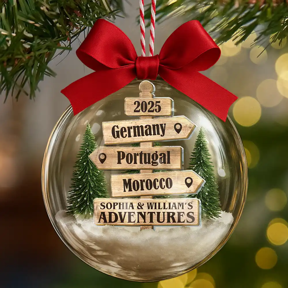 Christmas Ornament Travel Sign Post - Personalized 3D Acrylic Ball Ornament - Image 6