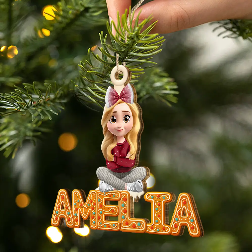 Christmas Pattern Effects With Character Names - Personalized Custom Shaped Wooden Ornament - Image 2