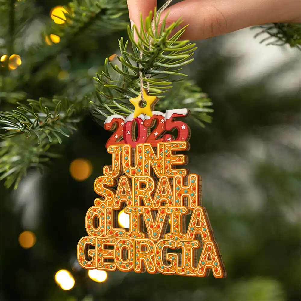Christmas Pattern Tree With Names - Personalized Custom Shaped Wooden Ornament - Image 2