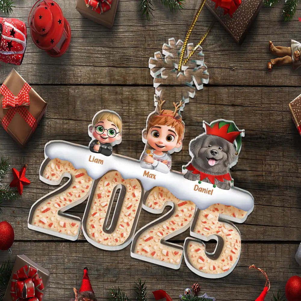 Christmas Peppermint Bark 3D Effect Family And Pet - Personalized Custom Shaped Acrylic Ornament - Image 5