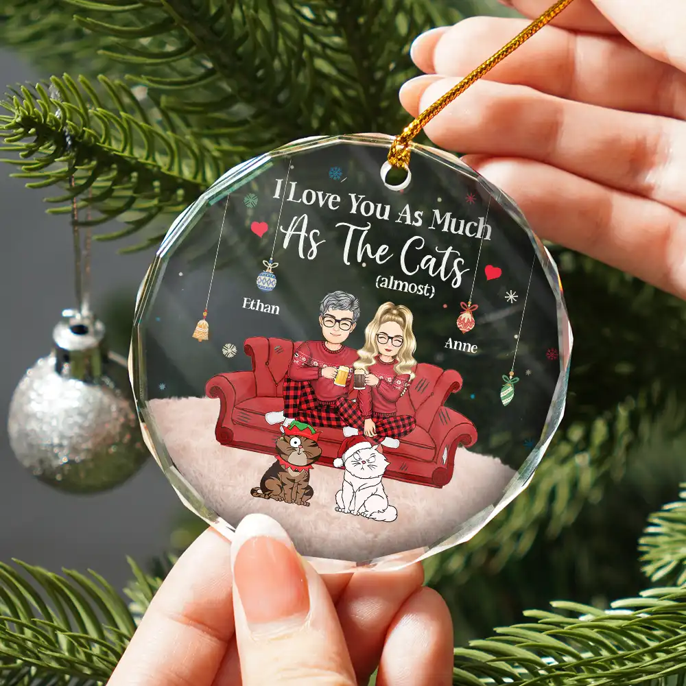 Christmas Pet Lovers Couple I Love You - Personalized Circle Glass Ornament - Image 2