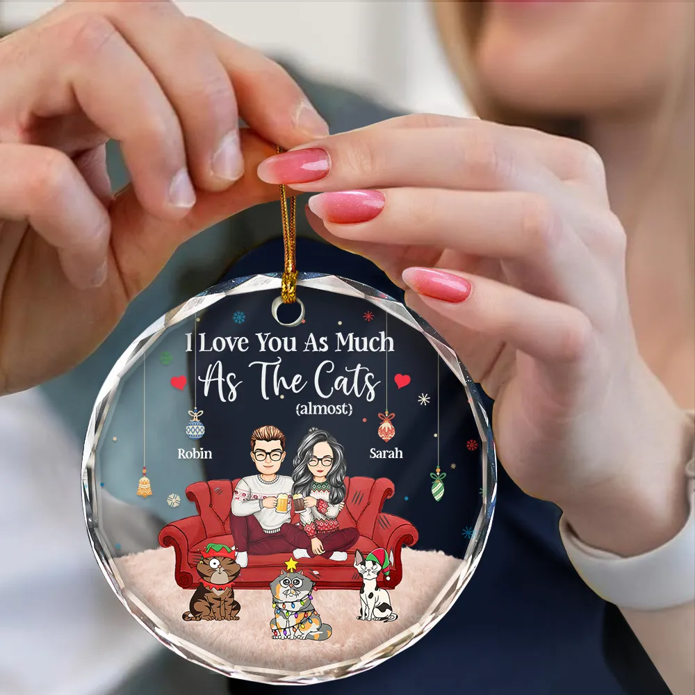 Christmas Pet Lovers Couple I Love You - Personalized Circle Glass Ornament - Image 4