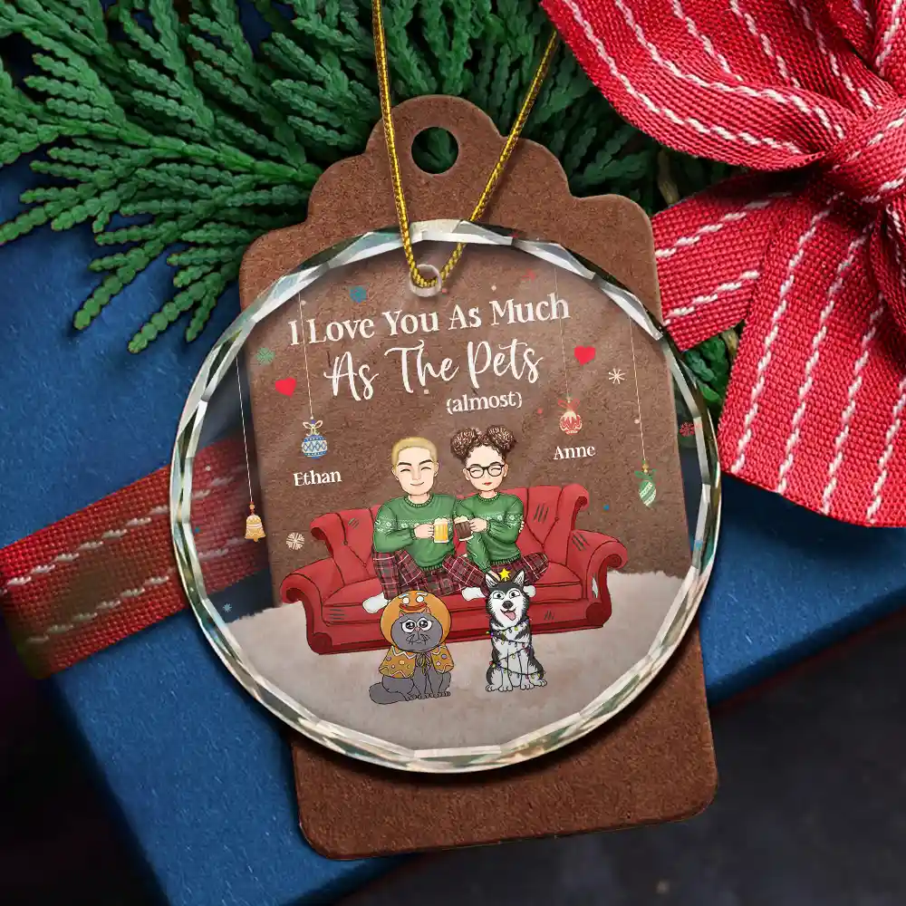 Christmas Pet Lovers Couple I Love You - Personalized Circle Glass Ornament - Image 5