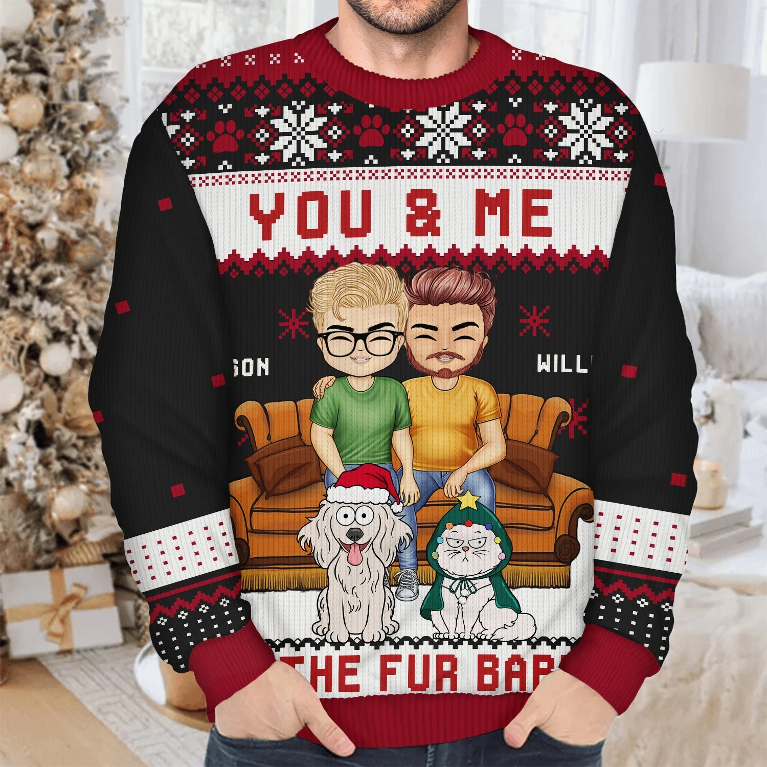 Christmas Pet Lovers Couple You & Me - Gift For Pet Lover Couples - Personalized Unisex Ugly Sweater - Image 4