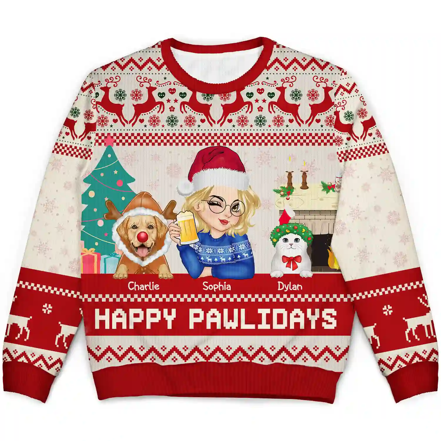 Christmas Pet Lovers Happy Pawlidays - Personalized Unisex Ugly Sweater