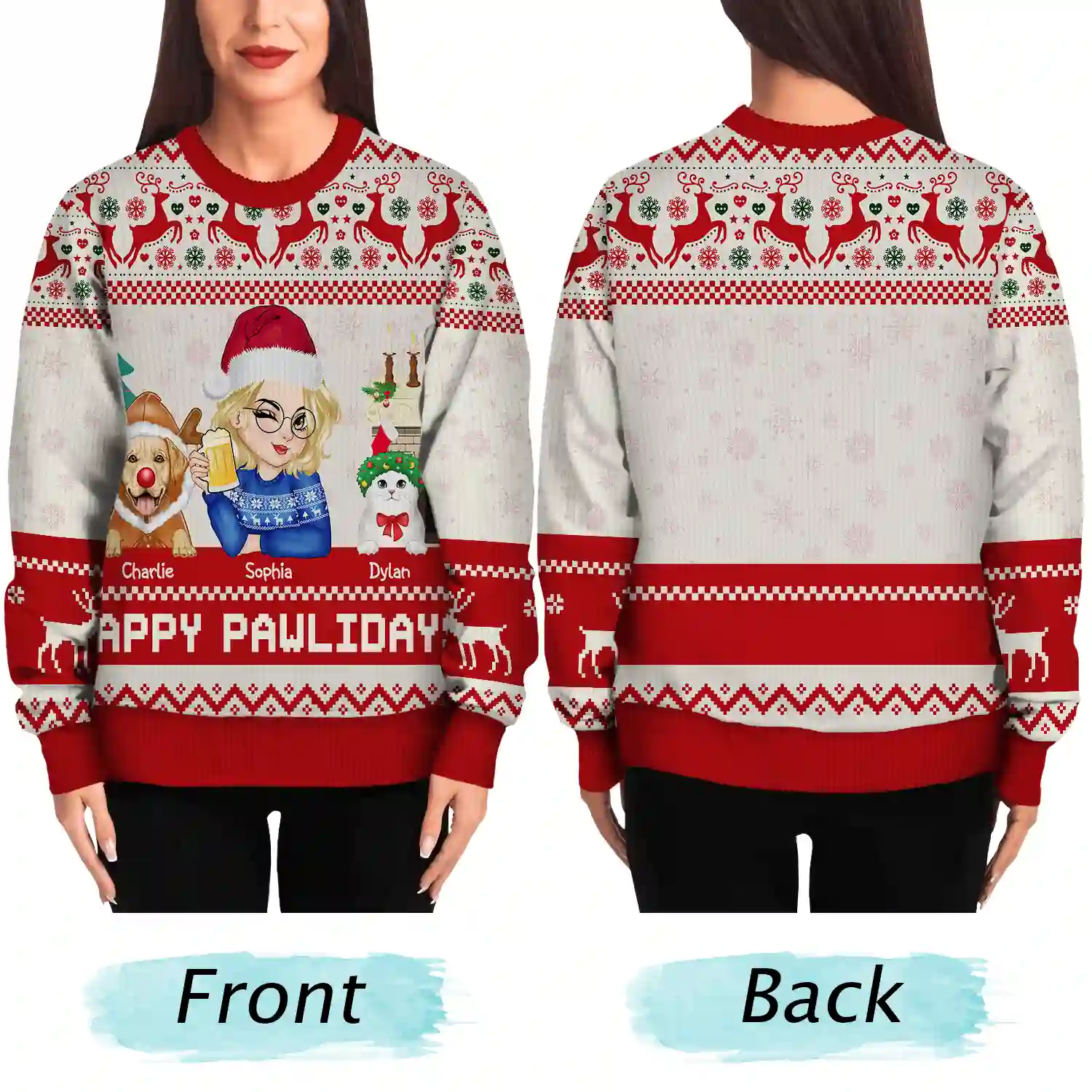 Christmas Pet Lovers Happy Pawlidays - Personalized Unisex Ugly Sweater - Image 5