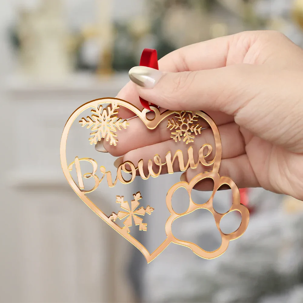 Christmas Pet Paw Sign With Names - Personalized DIY Mirror Acrylic Ornament - Image 4