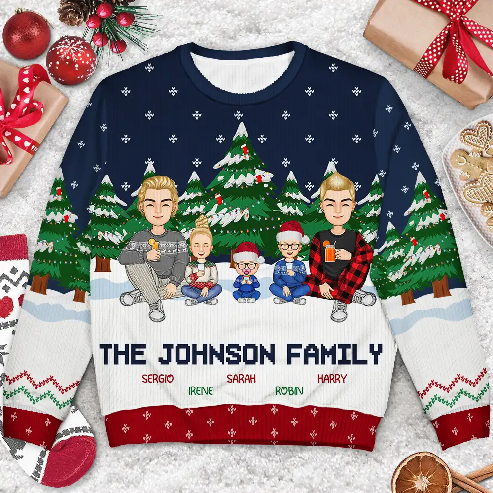 Christmas Pride Family In The Forest A Whole Lot Of Love - Personalized Unisex Ugly Sweater - Image 3