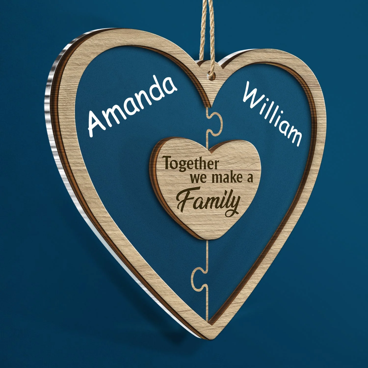 Christmas Puzzle Together We Make A Family - Gift For Family - Personalized 2-Layered Mix Ornament - Image 2