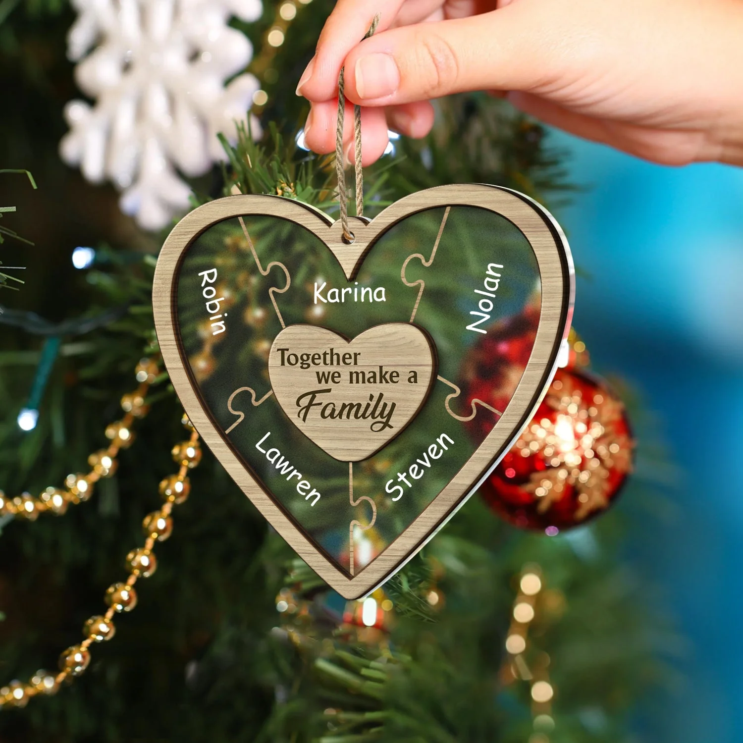 Christmas Puzzle Together We Make A Family - Gift For Family - Personalized 2-Layered Mix Ornament - Image 4