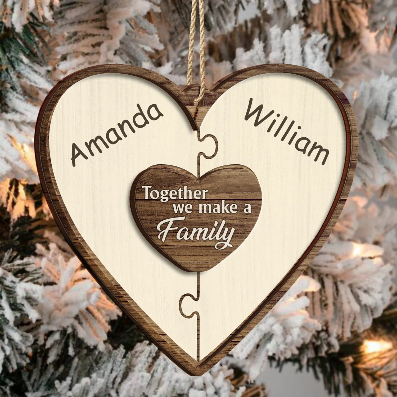 Christmas Puzzle Together We Make A Family - Gift For Family - Personalized 2-Layered Wooden Ornament - Image 3