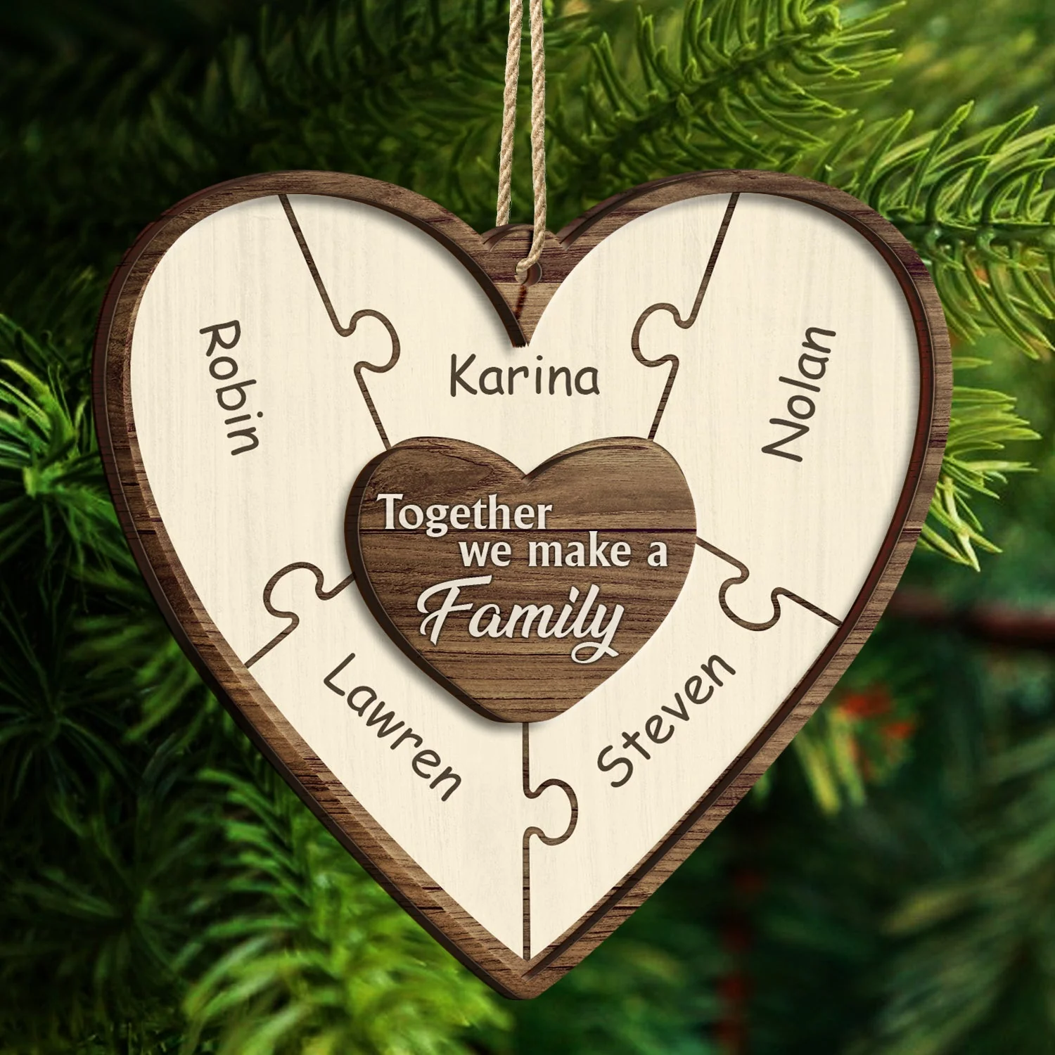 Christmas Puzzle Together We Make A Family - Gift For Family - Personalized 2-Layered Wooden Ornament - Image 4