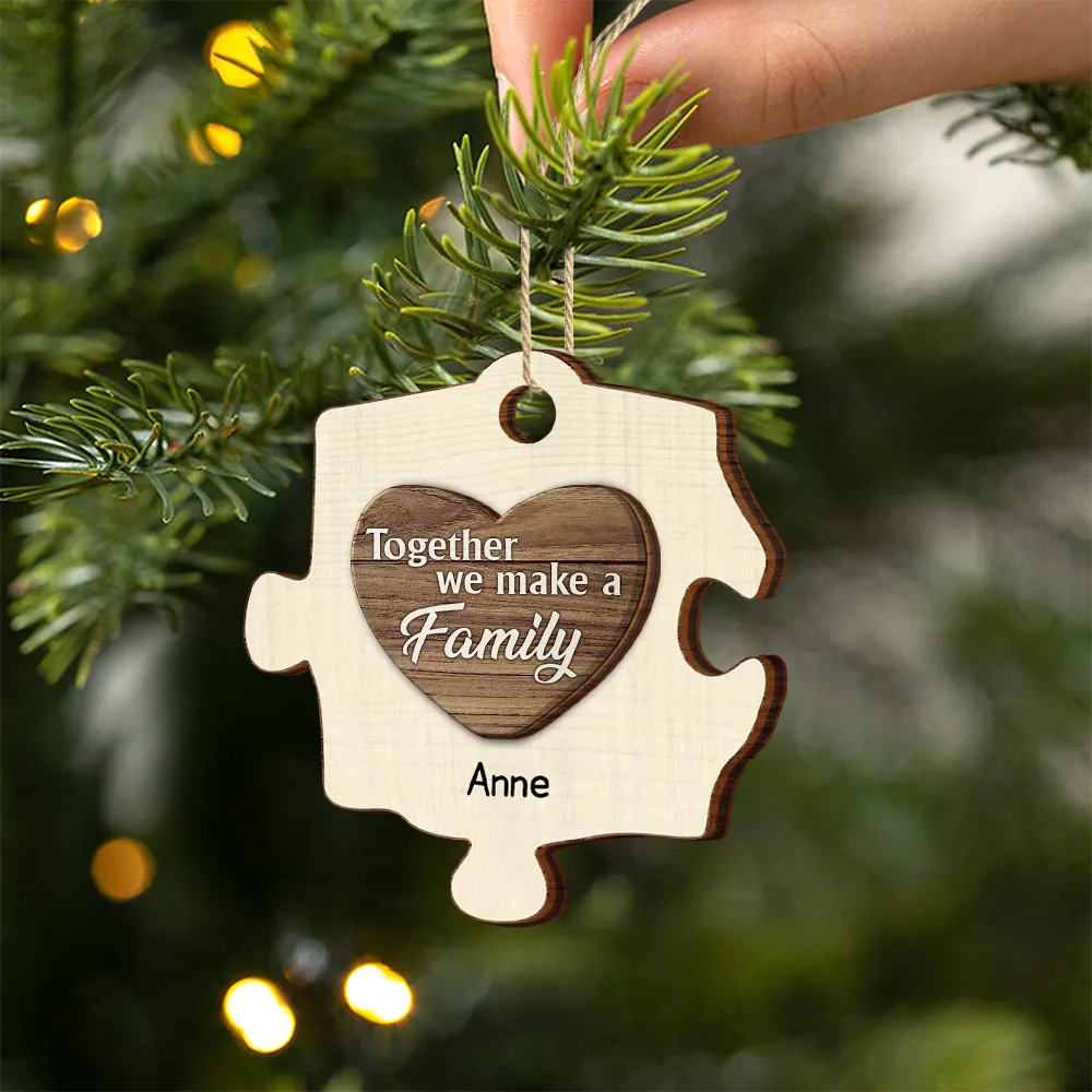 Christmas Puzzle We Make A Family - Personalized 2-Layered Wooden Ornament - Image 2