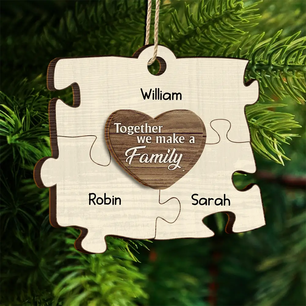 Christmas Puzzle We Make A Family - Personalized 2-Layered Wooden Ornament - Image 4