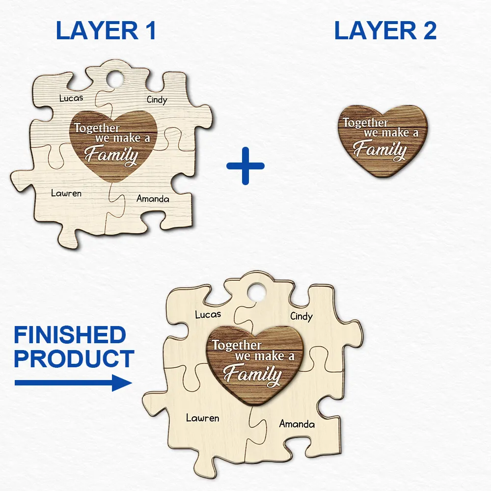 Christmas Puzzle We Make A Family - Personalized 2-Layered Wooden Ornament - Image 6