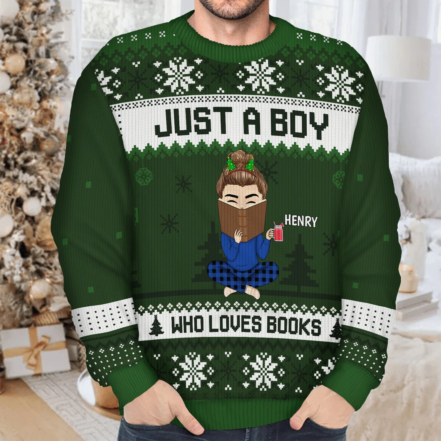 Christmas Reading Just A Girl Who Loves Books - Gift For Book Lovers - Personalized Unisex Ugly Sweater - Image 4
