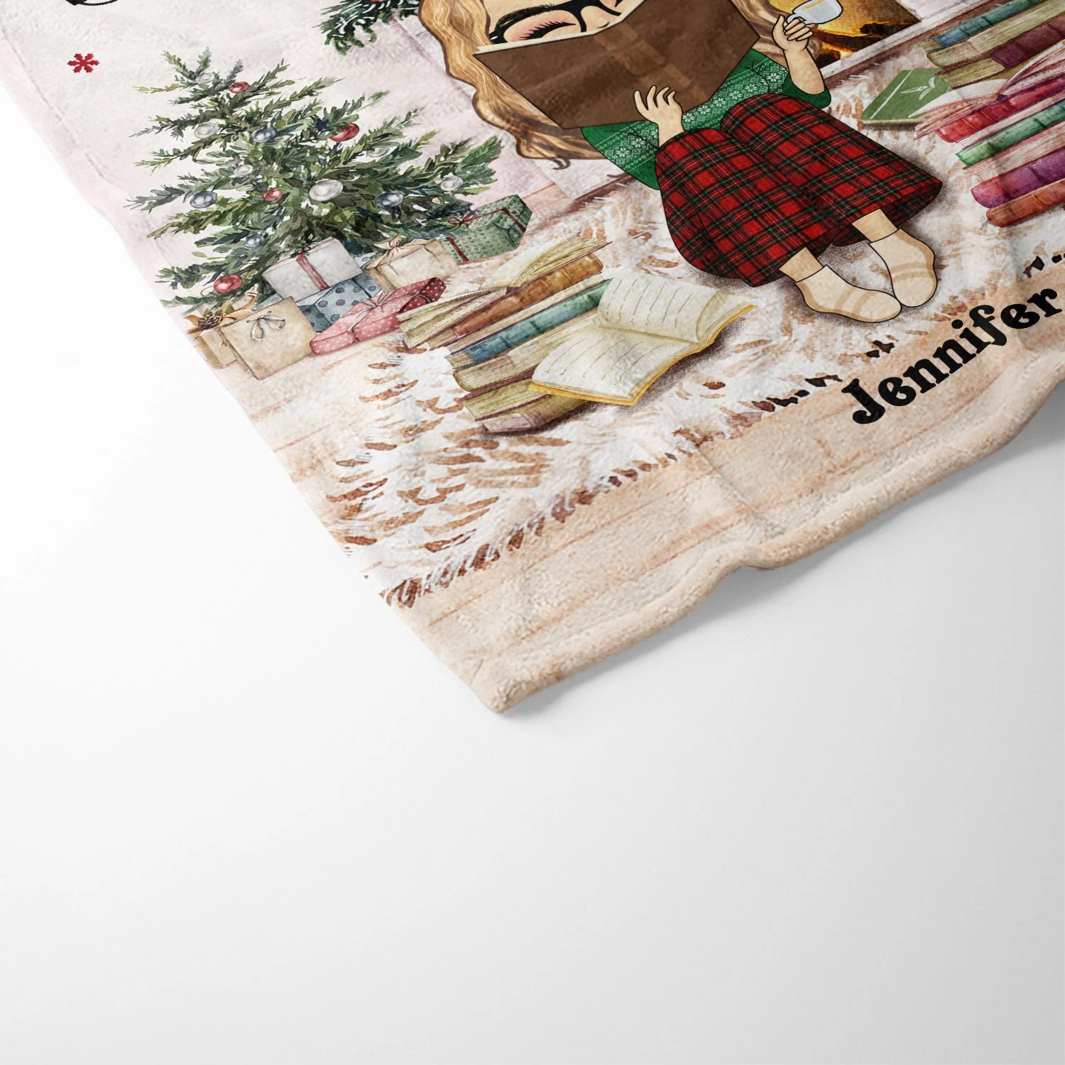 Christmas Reading Just A Girl Who Loves Books - Personalized Custom Fleece Blanket - Image 3