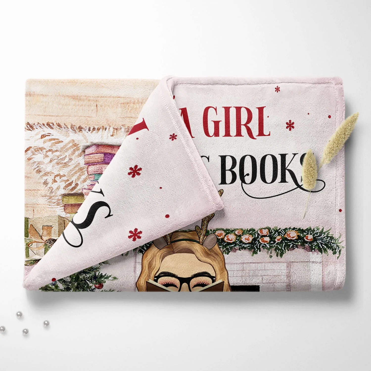 Christmas Reading Just A Girl Who Loves Books - Personalized Custom Fleece Blanket - Image 4