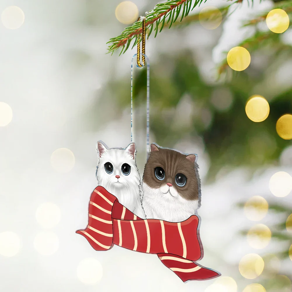 Christmas Scarf Dog Cat - Personalized Cutout Acrylic Ornament - Image 2