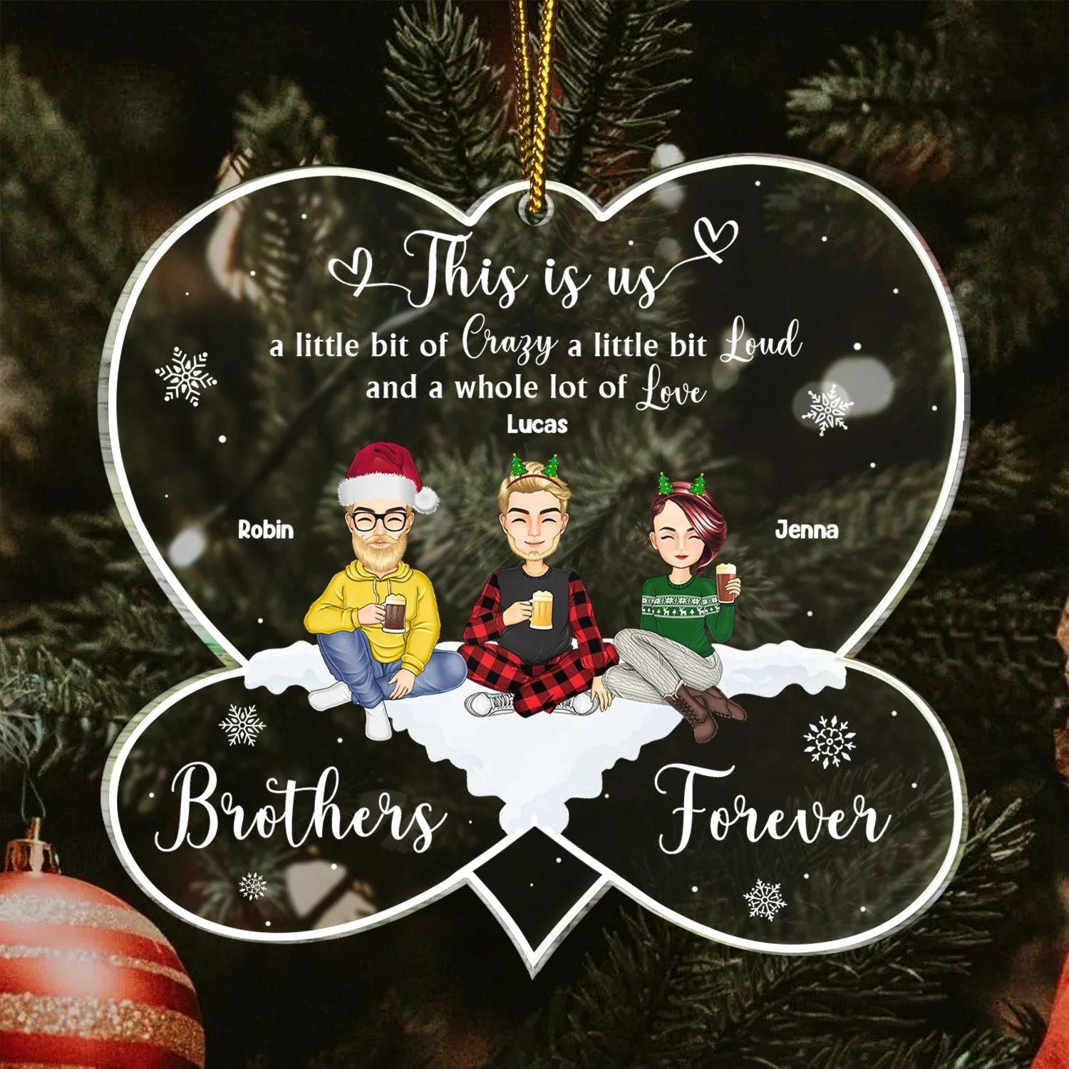 Christmas Sibling Cartoon This Is Us A Little Bit Of Crazy - Gift For Siblings - Personalized Custom Shaped Acrylic Ornament - Image 3