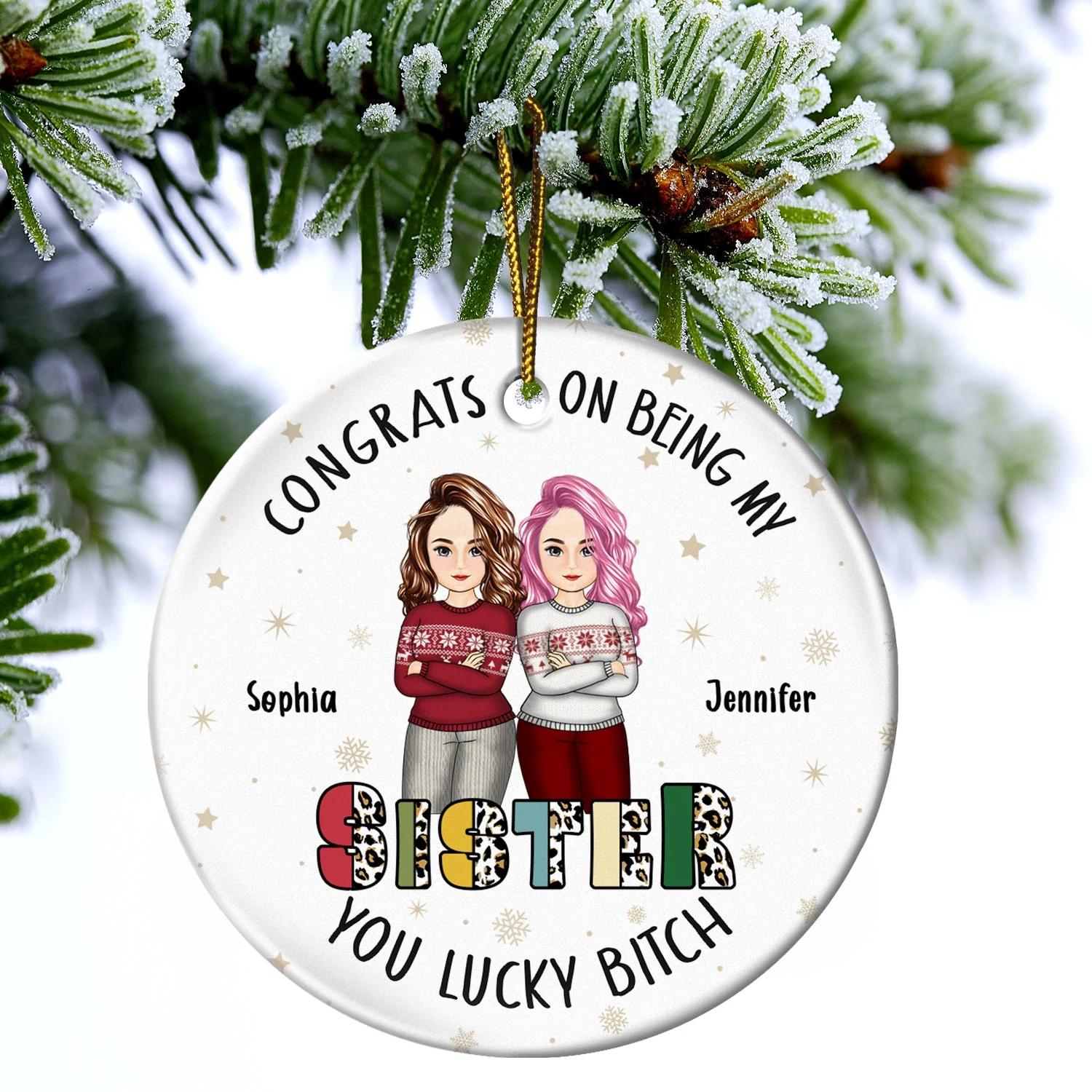 Christmas Sibling Congrats On Being My Brother Cross Arms - Gift For Sibling- Personalized Circle Ceramic Ornament - Image 4