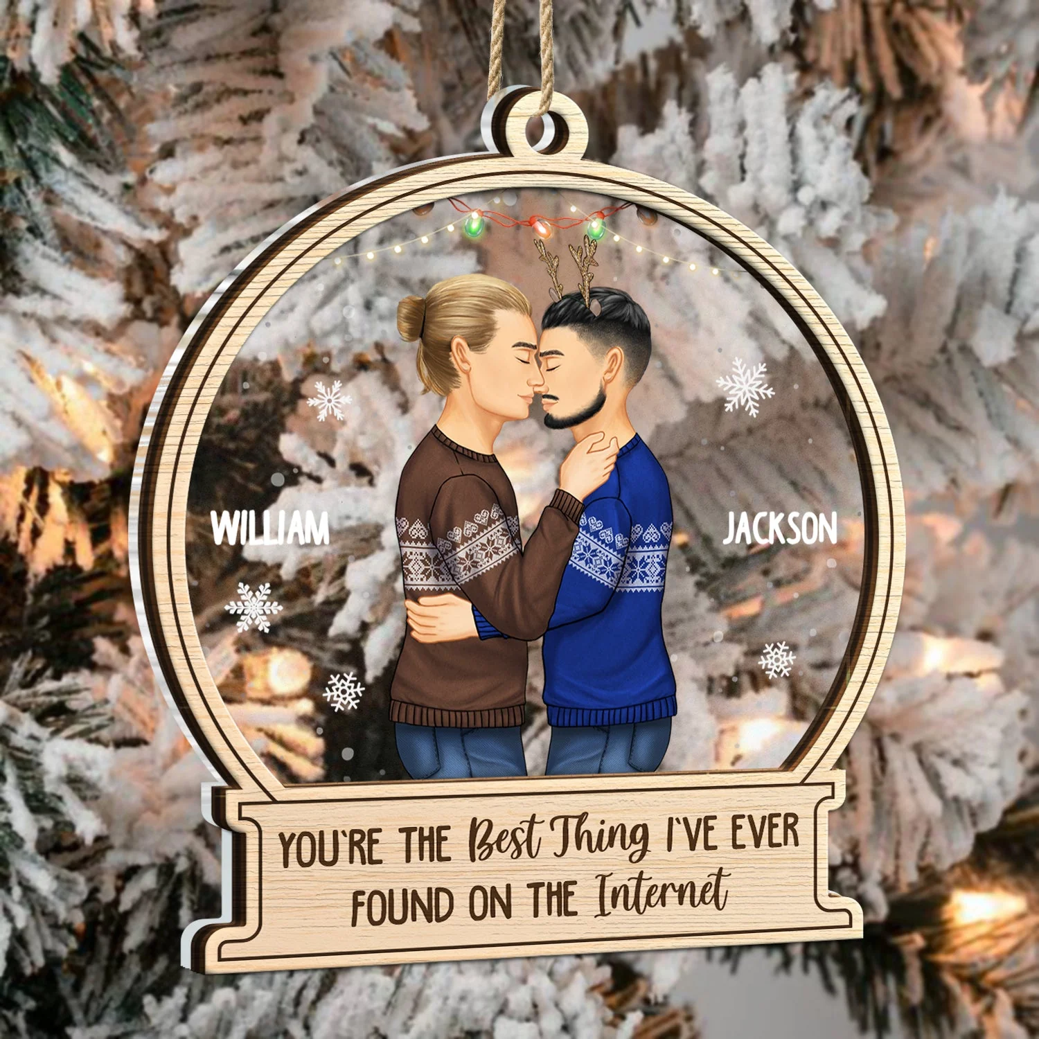 Christmas Side View Couple Best Thing On The Internet - Gift For Couples - Personalized 2-Layered Mix Ornament - Image 3