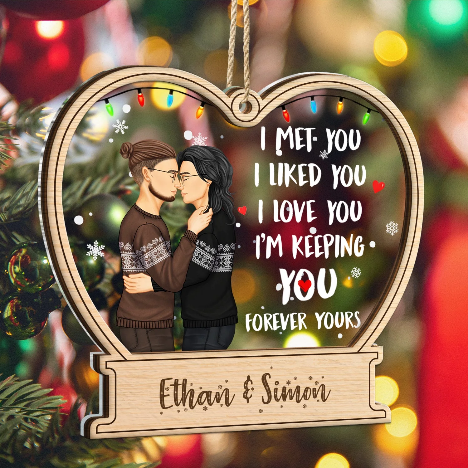 Christmas Side View Couple Forever Yours - Gift For Couples - Personalized 2-Layered Mix Ornament - Image 5