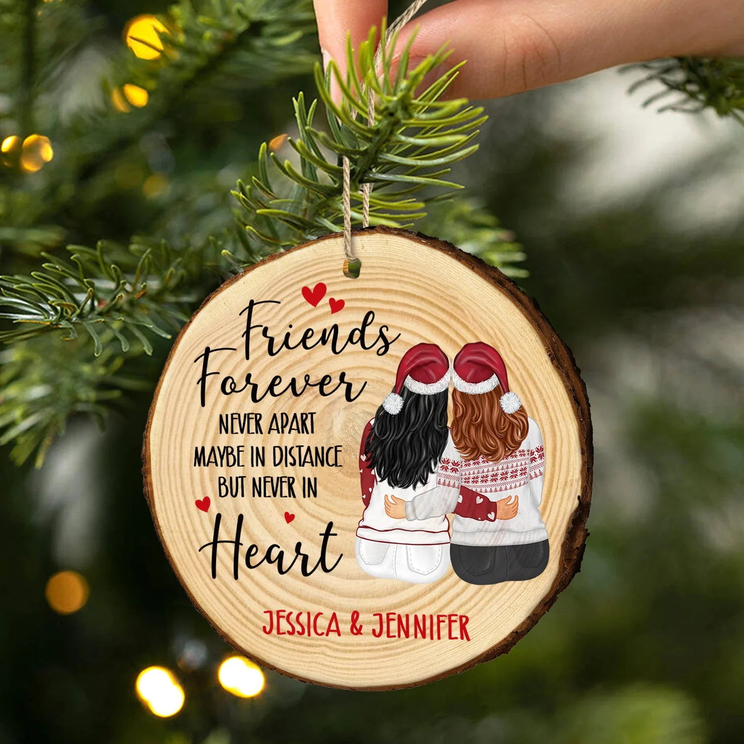 Christmas Sister Bestie Never Apart Maybe In Distance - Gift For Sister, Bestie - Personalized Wood Slice Ornament - Image 2