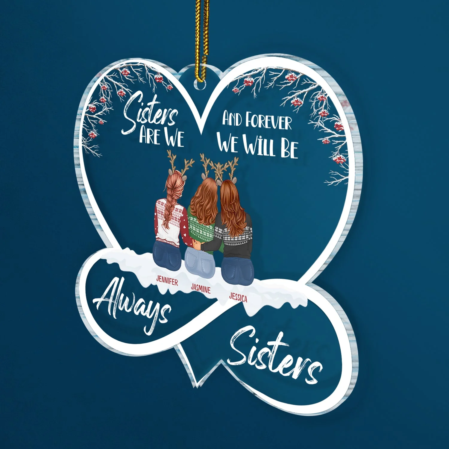 Christmas Sisters Forever - Gift For Sisters - Personalized Custom Shaped Acrylic Ornament - Image 2