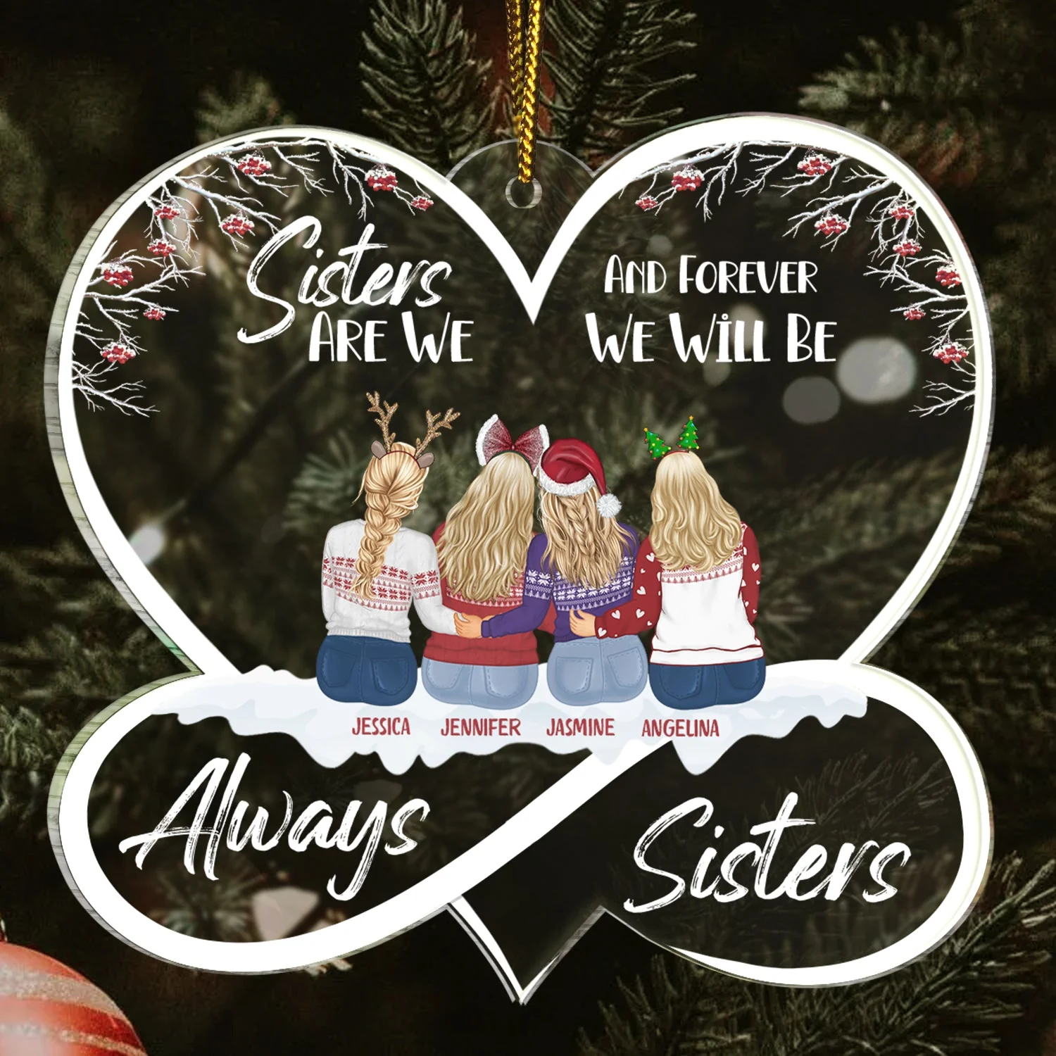 Christmas Sisters Forever - Gift For Sisters - Personalized Custom Shaped Acrylic Ornament - Image 3
