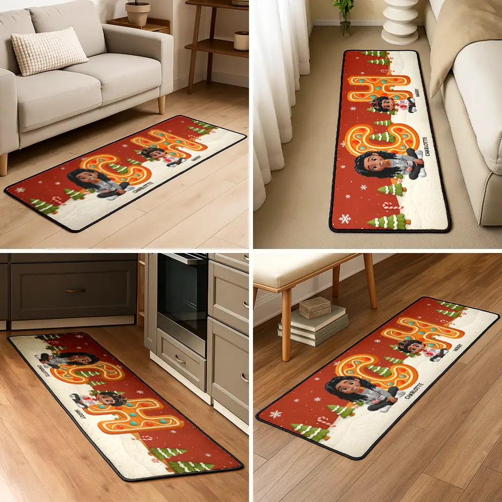 Christmas Sitting Family Gingerbread Letters - Personalized Runner Rug - Image 5