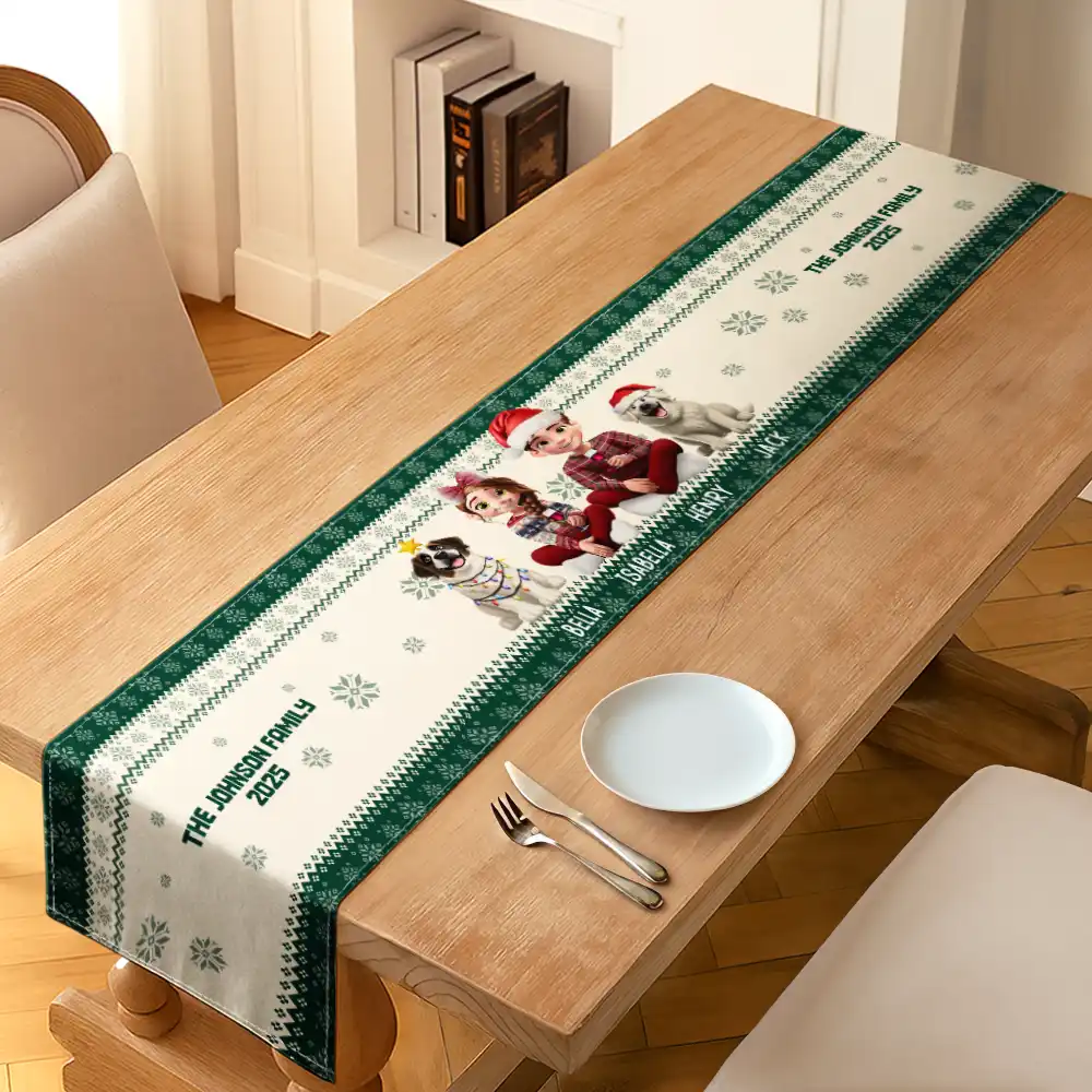 Christmas Sitting Family - Personalized Table Runner - Image 2