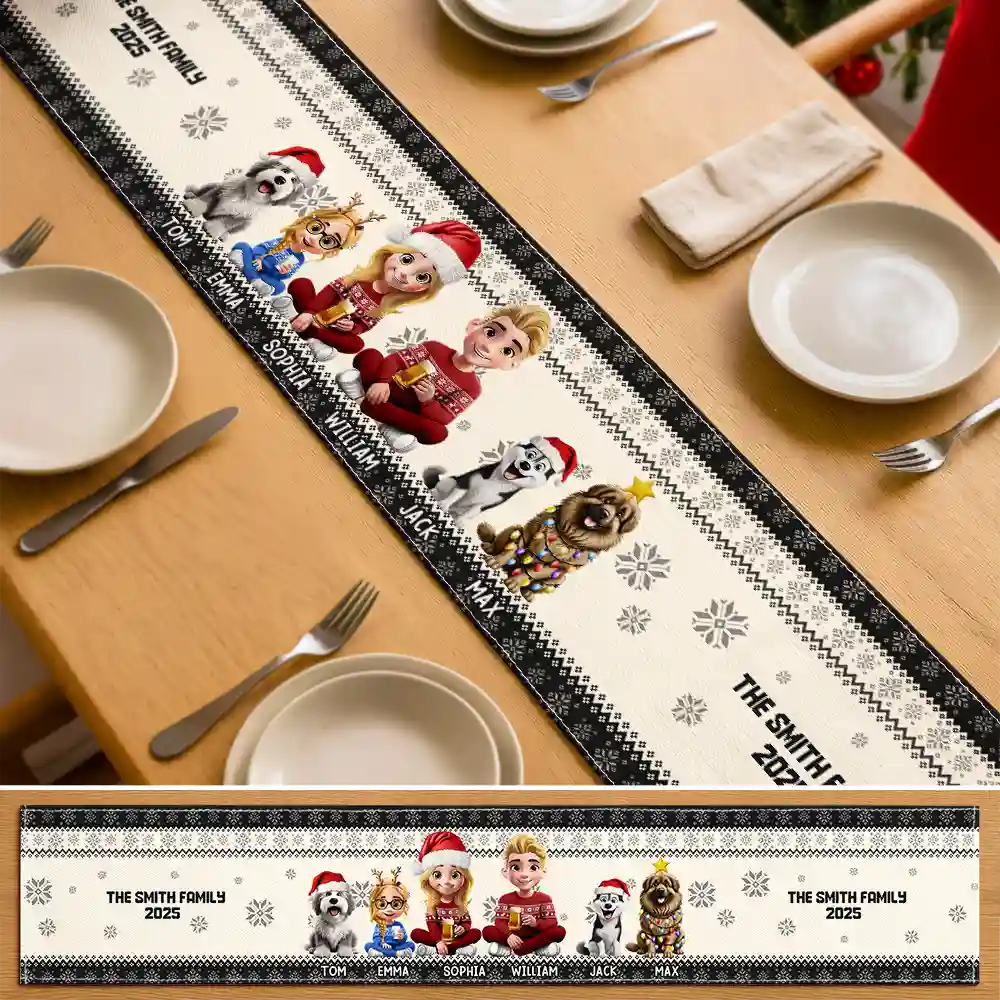 Christmas Sitting Family - Personalized Table Runner - Image 4