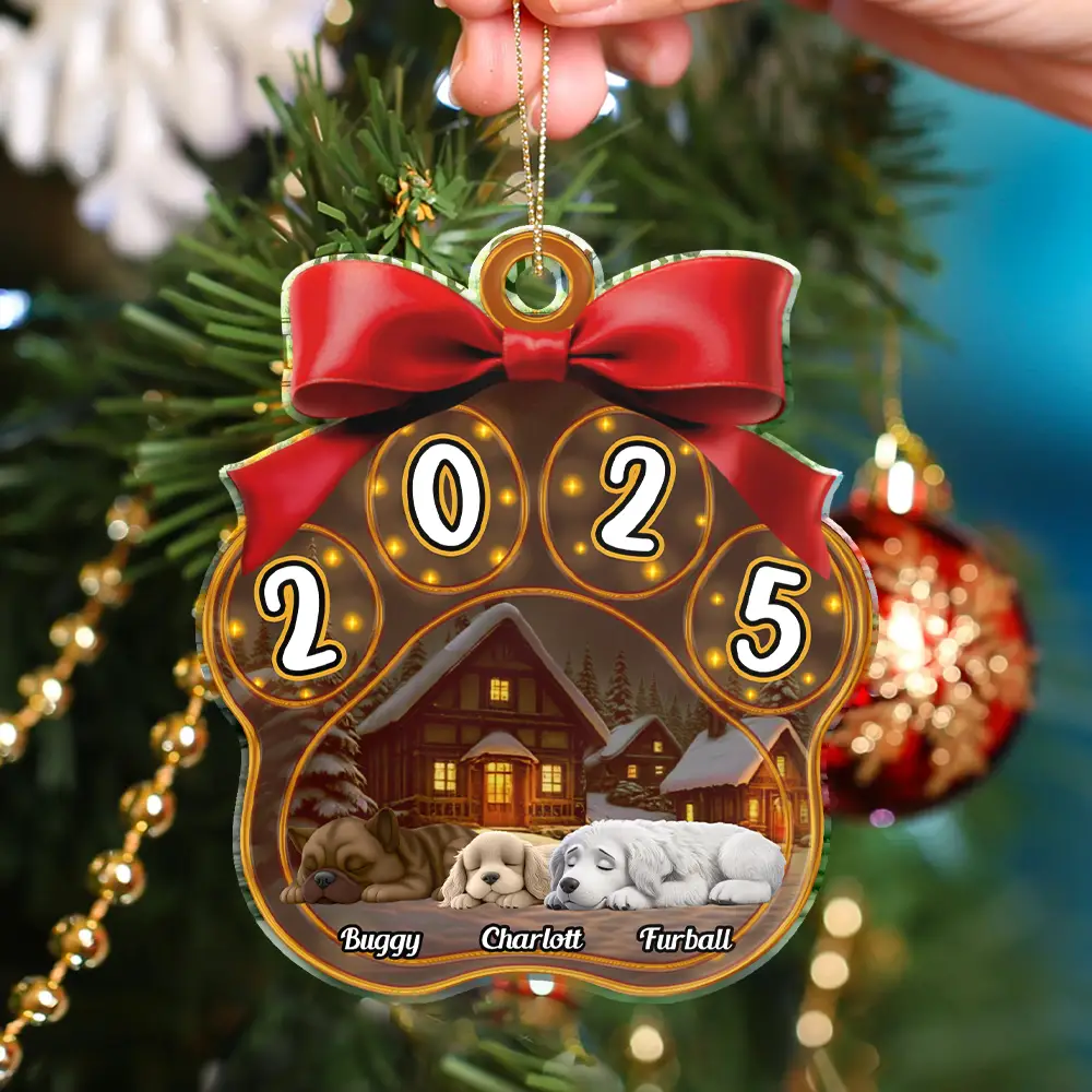 Christmas Sleeping Dogs Pawprint - Personalized Custom Shaped Acrylic Ornament - Image 4