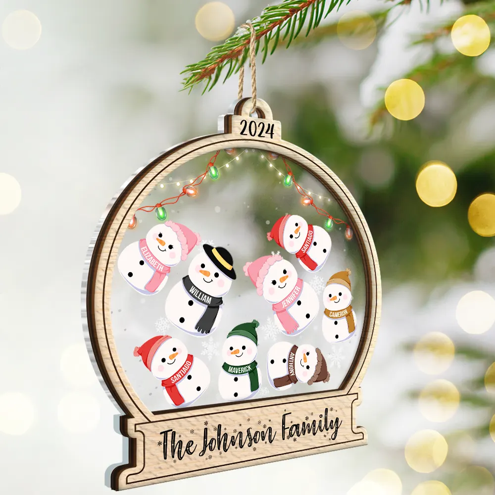 Christmas Snow Globe Snowman Family - Personalized 2-Layered Mix Ornament - Image 2