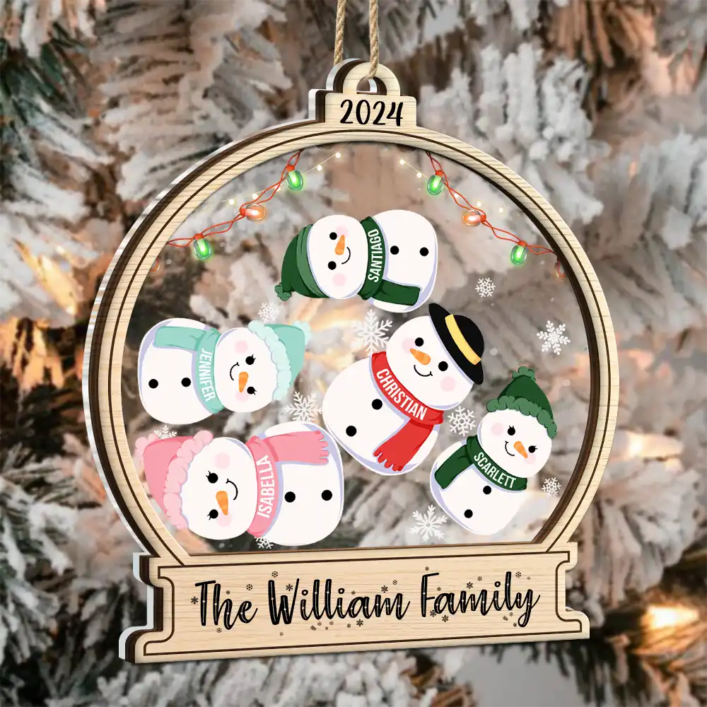Christmas Snow Globe Snowman Family - Personalized 2-Layered Mix Ornament - Image 3