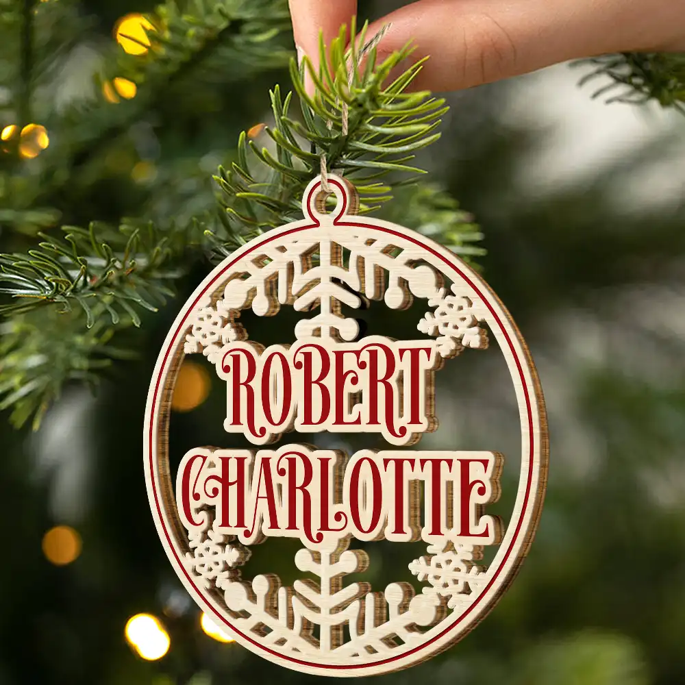Christmas Snowflake Bauble Family And Friends Custom Name - Personalized Wooden Cutout Ornament - Image 2