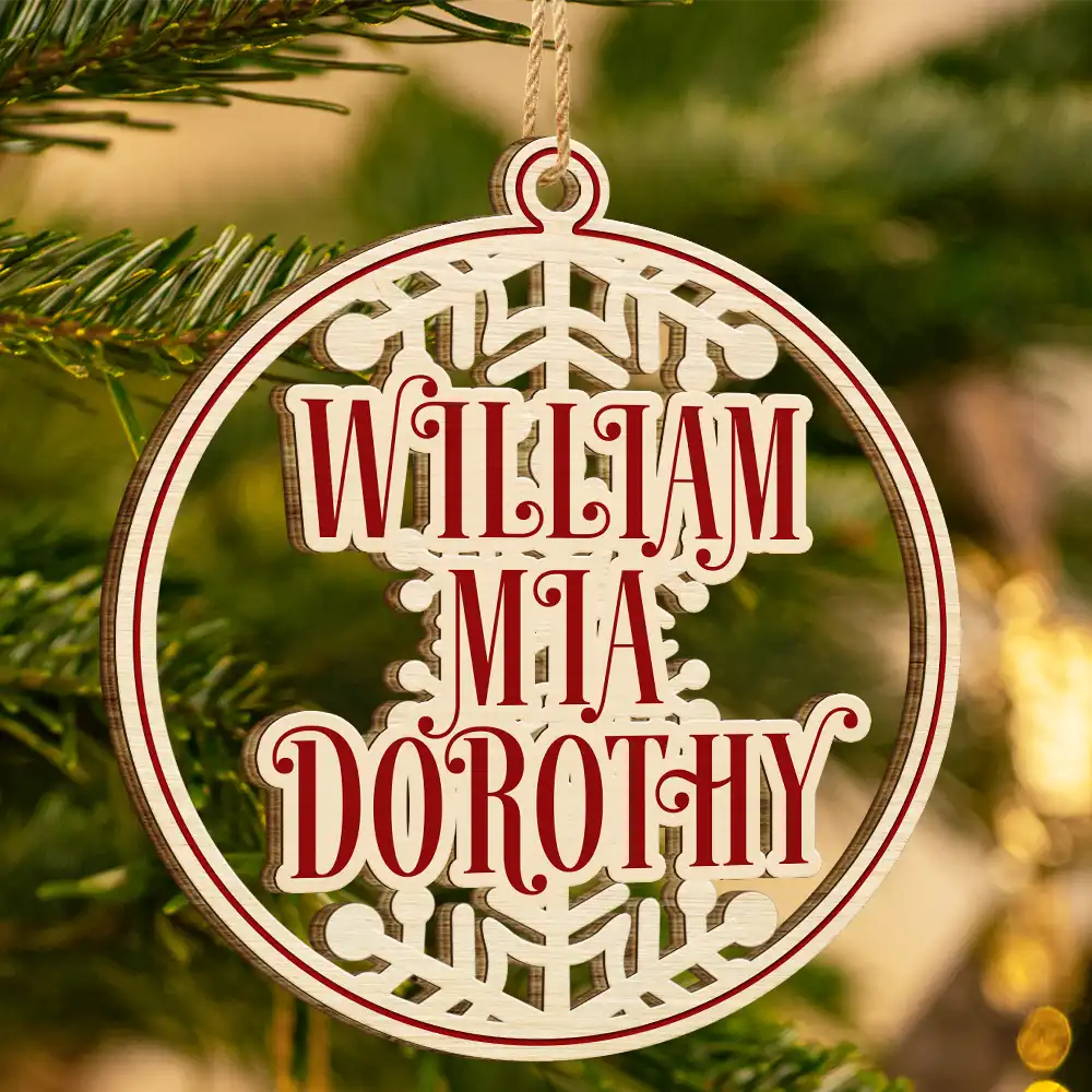Christmas Snowflake Bauble Family And Friends Custom Name - Personalized Wooden Cutout Ornament - Image 3