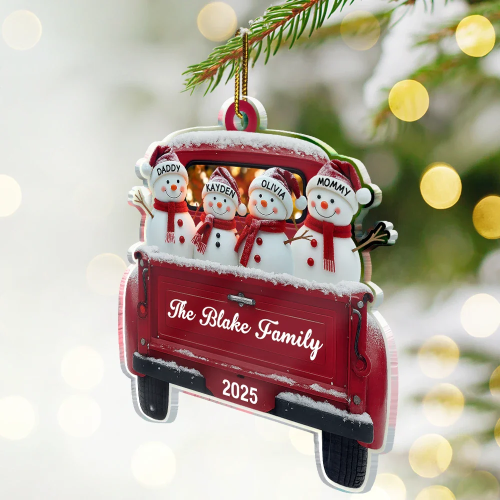 Christmas Snowman Family - Personalized Custom Shaped Acrylic Ornament - Image 2